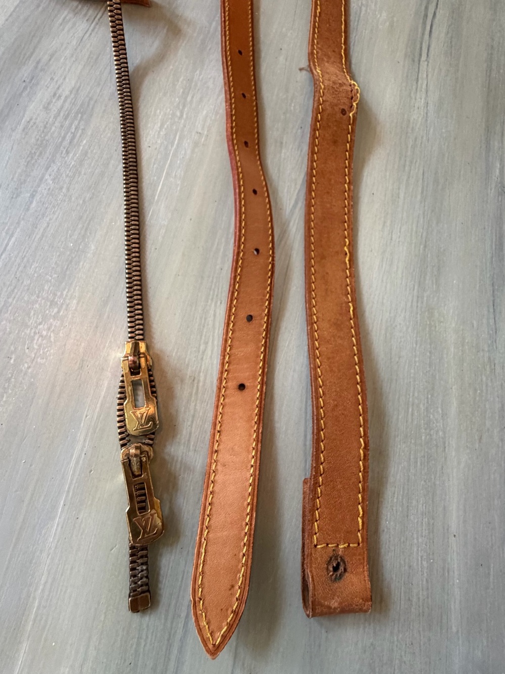 Louis Vuitton 2 replacement vachetta leather straps & LV Dual Zipper Replacement
